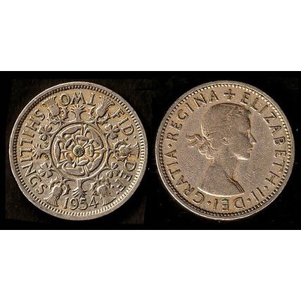 United Kingdom Florin Two Shillings 1954 Used Coin QE II UK