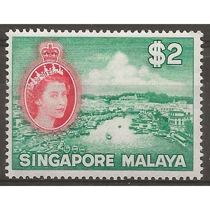 Singapore 1855 SG51 $2 Blue-Green & Scarlet Mounted Mint . .