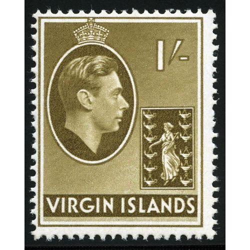 British Virgin Islands 1938 1/- Olive Brown Mounted Mint MM SG 117 stamp chalky