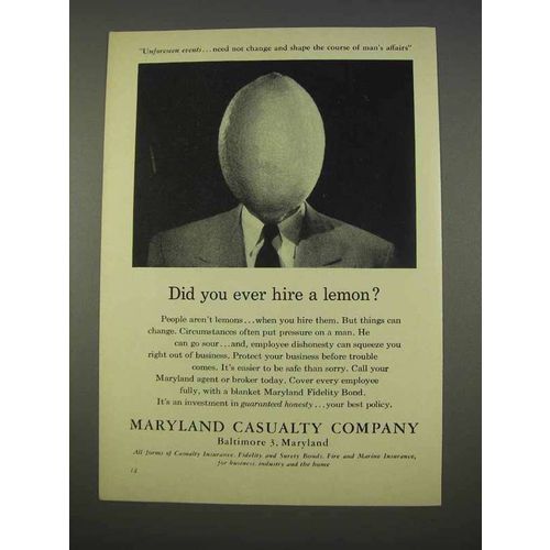 1955 Maryland Casualty Company Ad - Ever Hire a Lemon