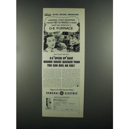 1955 General Electric Warm Air Furnace Ad - Warms House