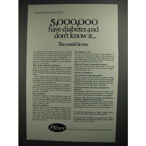 1984 Pfizer Pharmaceuticals Ad - 5,000,000 Diabetes