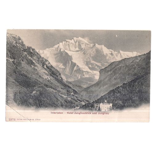 HOTEL JUNGFRAUBLICK & JUNGFRAU, INTERLAKEN SWITZERLAND unused antique postcard =