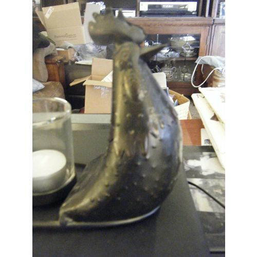 Rustic Wrought Iron & Tin Metal Rooster Chicken Triple Votive Candle Holder