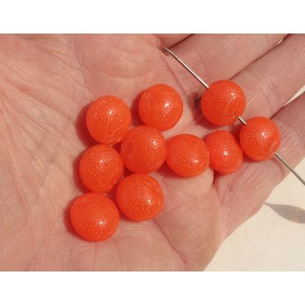 10 Opaque Orange Glass Beads Oranges 13mm Double Sided Dimples bd067