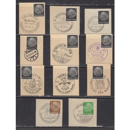 Germany 1937-41, Stationary & Postcard corners w/local cancels on Hindenburg.
