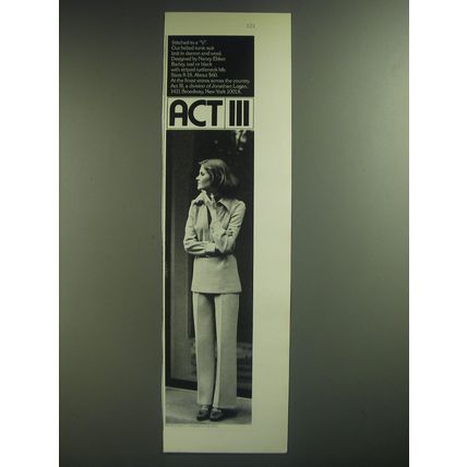 1974 Act III Belted Tunic Suit by Nancy Ebker Ad - Stitched to a V