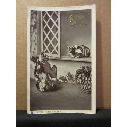 BIRTHDAY GREETINGS, HAPPY CATLANDS used antique postcard Raphael Tuck & Sons #