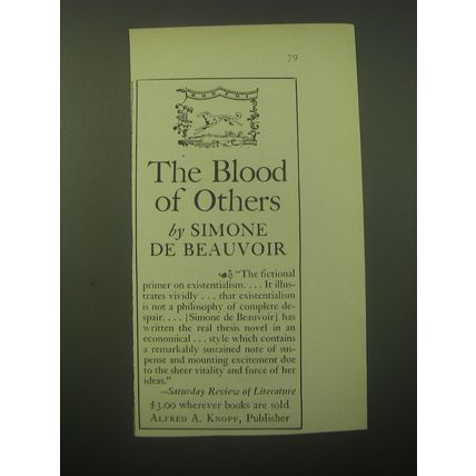 1948 Alfred A. Knopf Book Ad - The Blood of others by Simone de Beauvoir