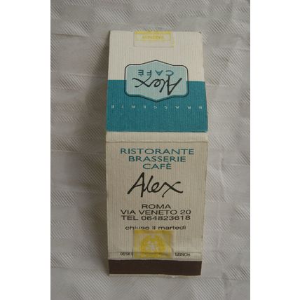 Matchbook Cover Alex Cafe, Roma via Veneto