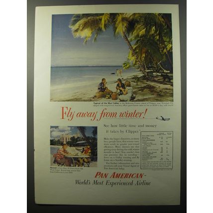 1953 Pan American Airlines Ad - Fly away from winter!