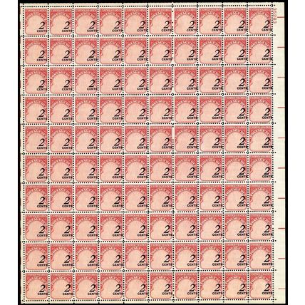 J90, MNH 2¢ Shifted Right Error In Full Sheet of 100 Stamps - Stuart Katz