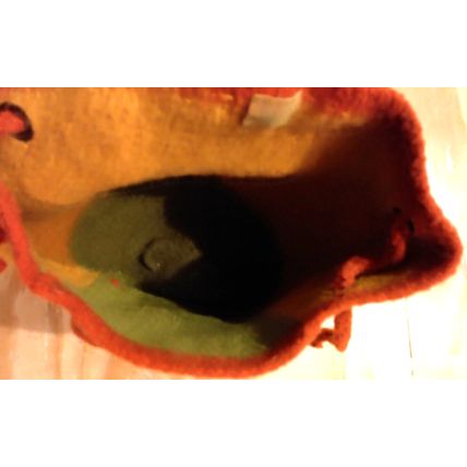 Handmade Wool Bucket Handbag Double Straps Outside Pocket Orange Yellow Green