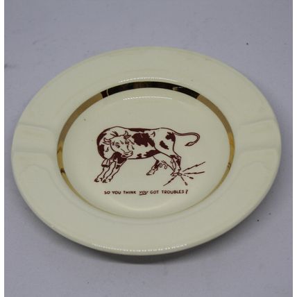 Cute Unique Mid Century Decor Ashtray with Graphic Art Humor Cow Farmhouse Gift