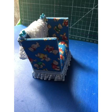 Chair Blue Teddies Handmade with Crocheted Shawl 1:12th Dolls House Miniature