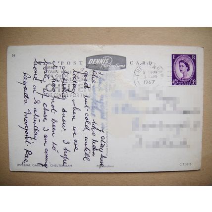 Postcard, Imperial Gardens Cheltenham . Used, Dennis Productions. Date 1967