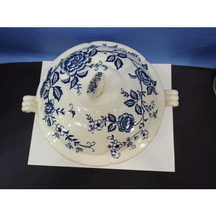 Vintage Blue Peony Japan Handpainted Porcelain Soup Tureen Serving Bowl Dish