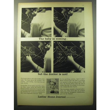 1960 Ladies' Home Journal Magazine Ad - The baby is coming but the doctor is not