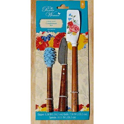 Pioneer Woman Blooming Bouquet Condiment Set 3 Pc Dipper Knife Spatula New!