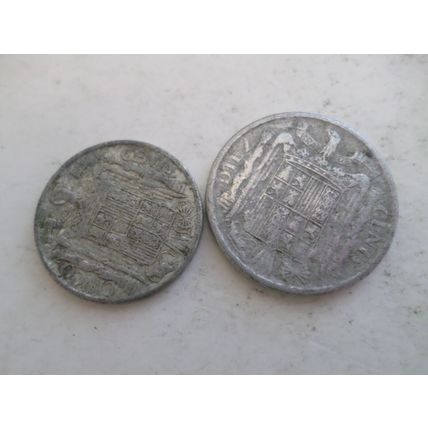 Spain - 2 different coins - dated 1945 - cinco and diez cents