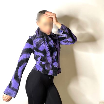 Tie Dye Seude Leather Jeans Jacket Short Coat Boho