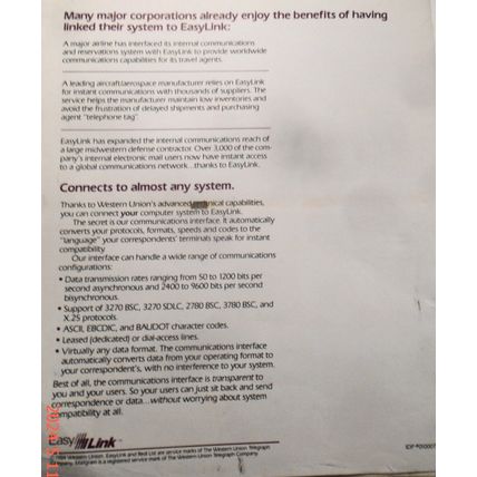 1984 Western Union EasyLink, Electronic Mail, Promo literature; testimonials.