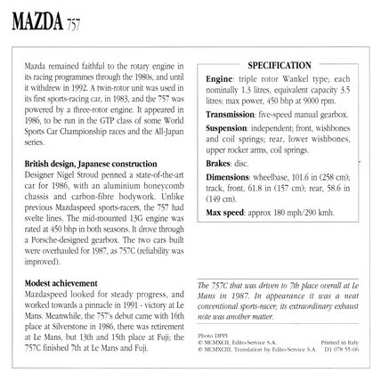 Collectors Club card. Classic Cars. Mazda 757