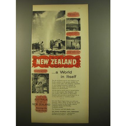 1961 New Zealand Government Travel Commissioner Ad - A world in itself