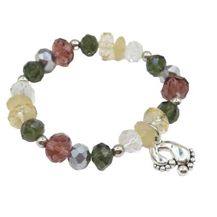 Footprints Charm Stretch Bracelet Faceted Crystal Ladies Jewellery Faith Christ