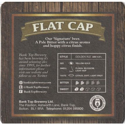 BEER MAT - BANK TOP BREWERY - FLAT CAP - (Cat No 025) - (2017)