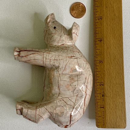 Large Pink Marble Carved Pig Figurine Farm Animal Polished Stone Swine 5" 539g