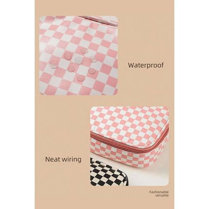 Light Pink Checkered Pattern Small Cosmetic Bag