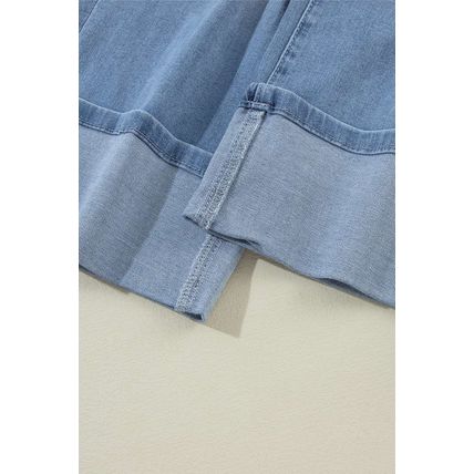 Dusk Blue High Rise Asymmetric Button Zip Fly Ripped Jeans