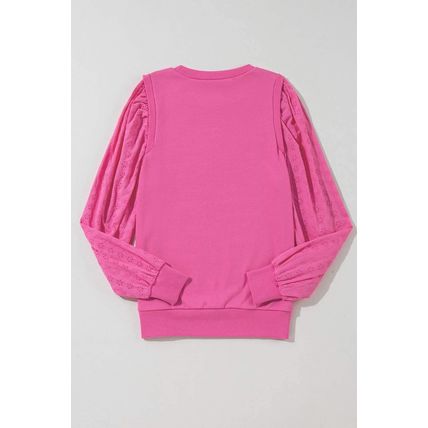 Bright Pink Textured Patchwork Round Neck Sweatshirt