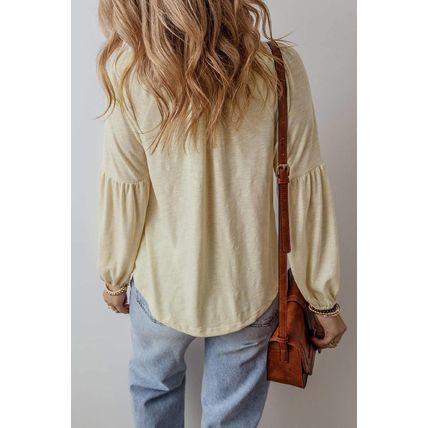 Apricot Paisley Floral Embroidered Notch V Neck Blouse