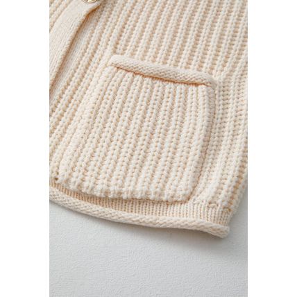 White Solid Textured Knit Side Pockets Buttoned Sweater Vest