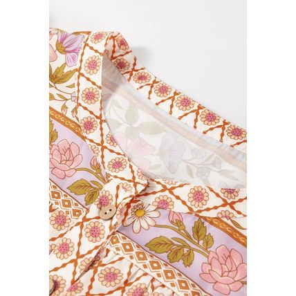 Multicolour Boho Floral Mixed Print Puff Sleeve Shirt