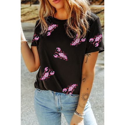 Black Sequin Crawfish Patched Crew Neck Tee