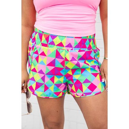 Multicolor Geometric High Waisted Athletic Shorts