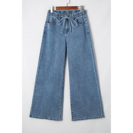 Dusk Blue Medium Wash Super Wide Leg Denim Pants