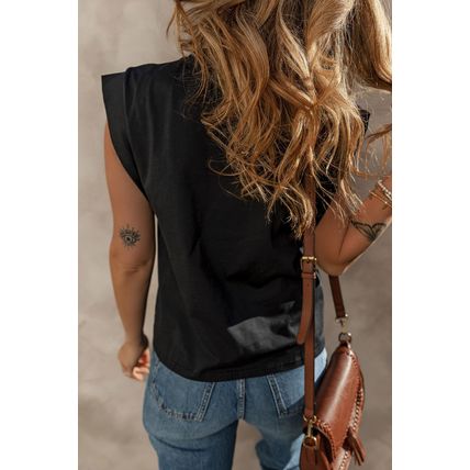 Black Leopard US Flag Printed Sleeveless Cotton Top