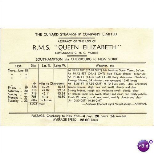 Cunard Steam Ship Company Queen Elizabeth Ocean Liner