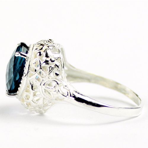 London Blue Topaz, 925 Sterling Silver Antique Style Filigree Ladies Ring, SR009