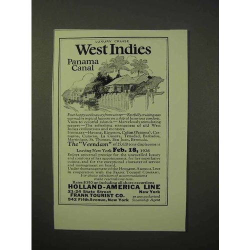 1926 Holland-America Line Cruise Ad - West Indies