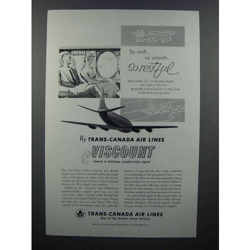 1955 TCA Airlines Viscount Ad - So Restful