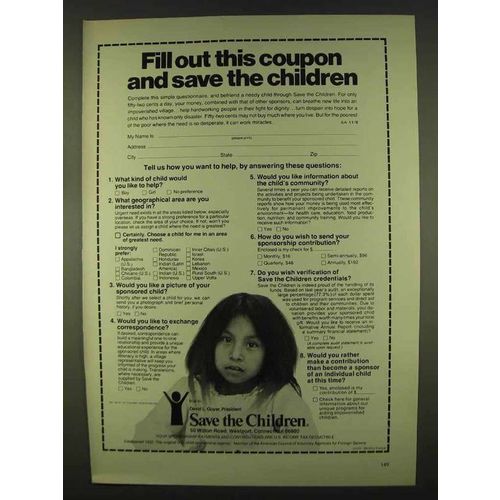 1978 Save the Children Ad - Fill Out This Coupon