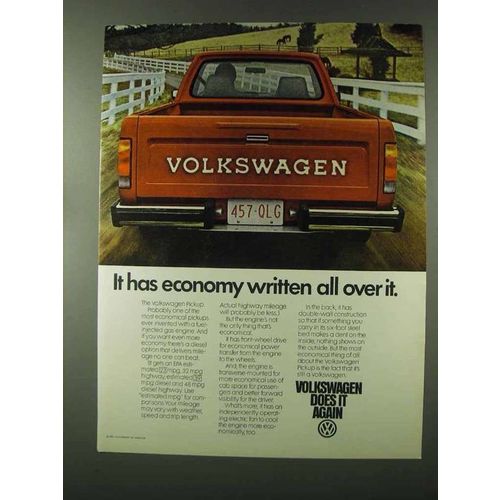 1980 Volkswagen Pickup Truck Ad - Has Economy