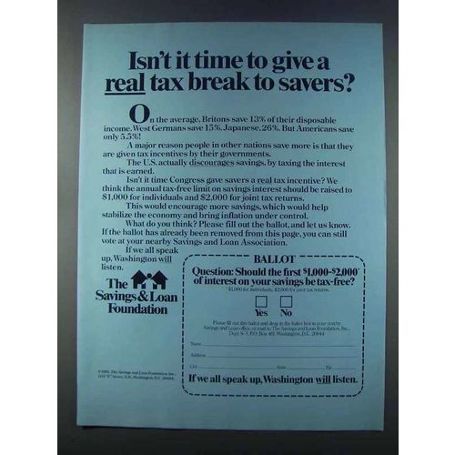 1981 The Savings & Loan Foundation Ad - Real Tax Break