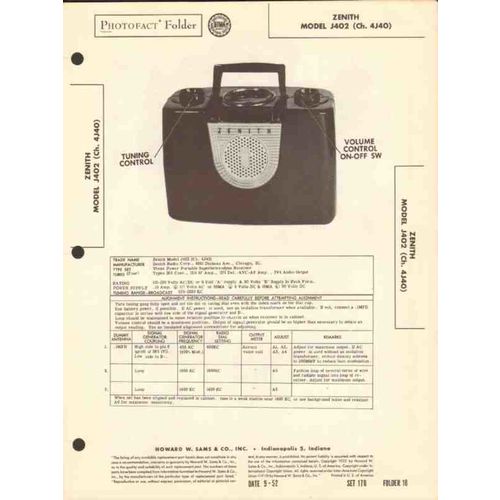 ZENITH model J402 portable AM radio receiver Sams Photofact manual