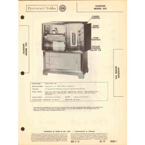 JACKSON model 255 AM FM radio receiver phono Sams Photofact manual